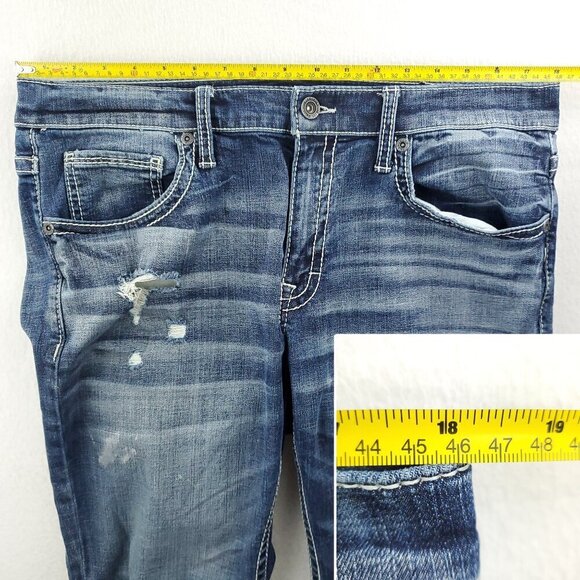 BKE Buckle Mason Jeans Distressed Denim Stretch Taper "34x34" Actual 36x35 - Picture 4 of 10